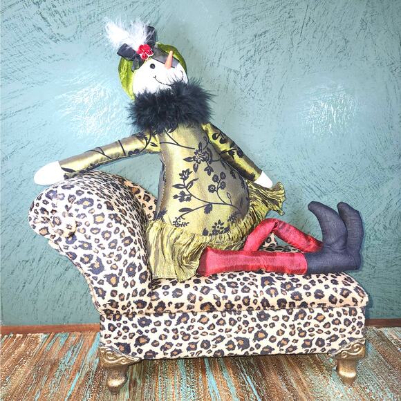 Snow Lady Plush Doll Green Floral Dress Velvet Hat Feather Collar Holiday Decor - Picture 1 of 6